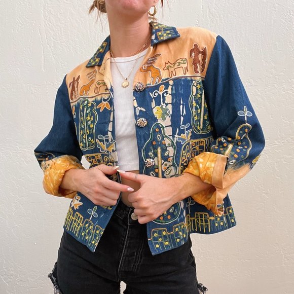 Vintage Sandy Starkman Funky Dip Dye African Embroidered Button Up Jacket - Picture 4 of 6